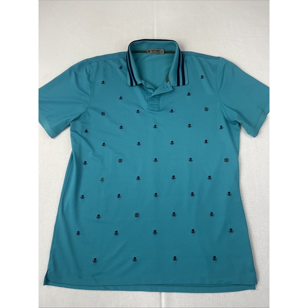 G/FORE Polo Shirt Mens XL Blue Skull Crossbones Golf Embroidered Collar